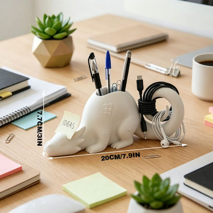 A 3D-printed dragon-shaped desktop organizer adds a touch of fantasy and order to your workspace. (White)