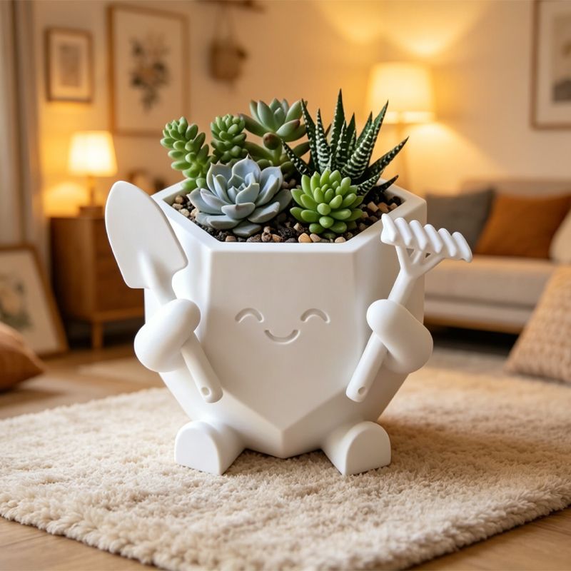 3D Printed Smiling Gardener (White)