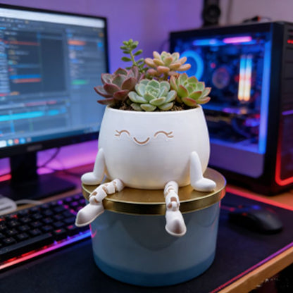 3D-printed sitting flower pot, white