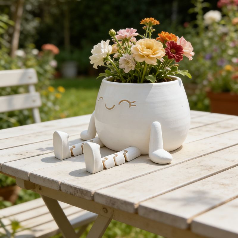 3D-printed sitting flower pot, white