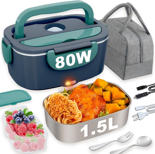 Electric Heated Lunch Box for Men/Women Home 80W Portable Food Warmer with 110V-250V Stainless Steel Leakproof Container for Work Travel Jobsite Camping Christmas White Elephant Gifts