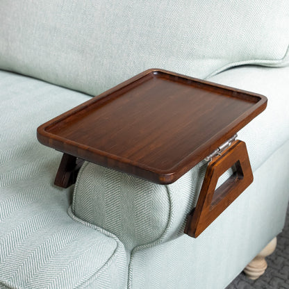Bamboo Sofa Arm Tray Table, Clip-On Couch Armrest Table for Recliners and Armchairs, TV Dinner, Drink, Snack and Remote Holder, Natural Rectangular, 13 x 9.4 Inch