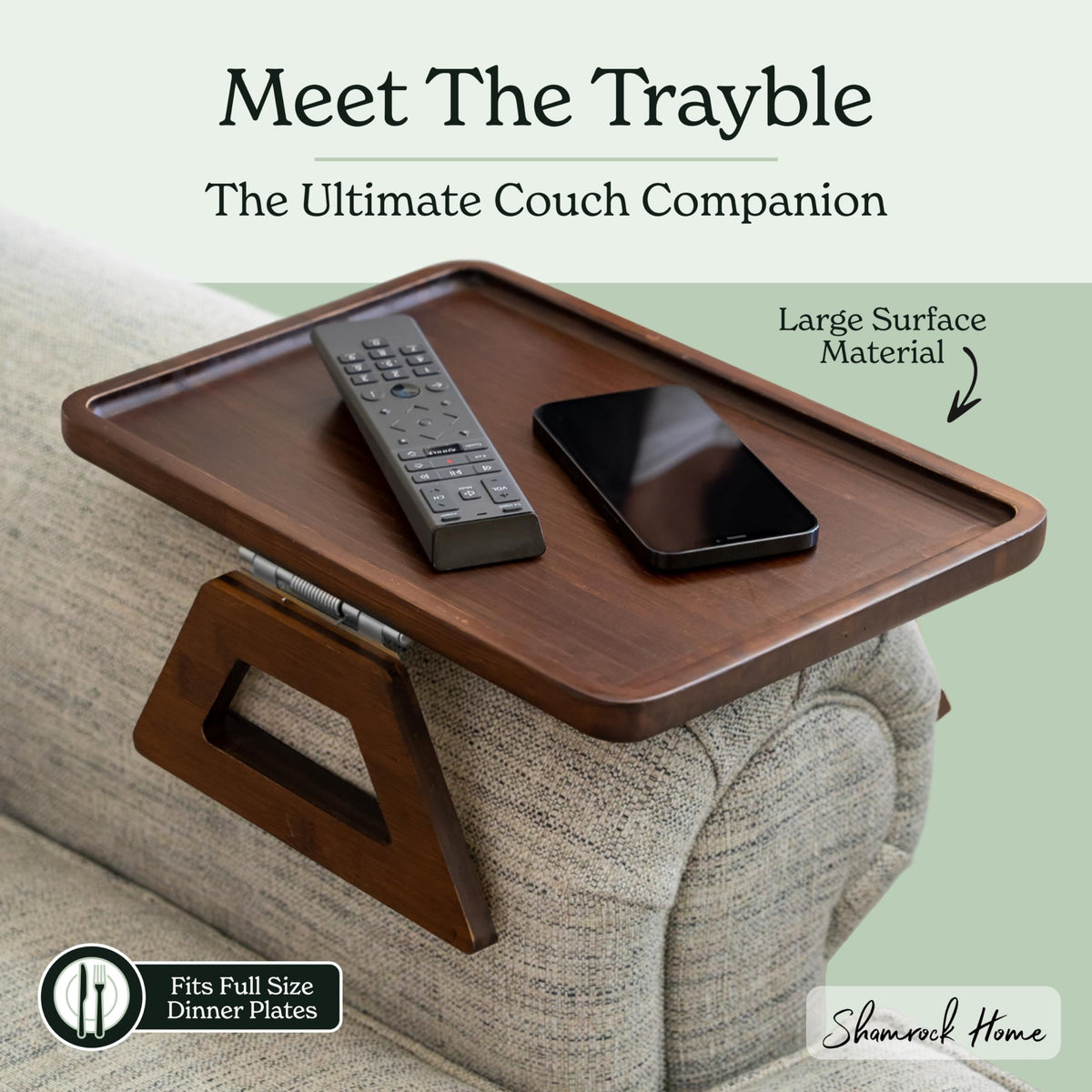 Bamboo Sofa Arm Tray Table for Couch Armrests, Space-Saving TV Dinner, Drink, Snack and Remote Holder, Dark Brown Round, 9.8 x 1.2 Inch