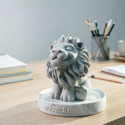 Smiling Lion Gypsum Statue - Handcrafted Plaster Aromatherapy Diffuser & Artistic Home Decor for Shelf, Desk, and Bedroom - Minimalist White Animal Sculpture Gift