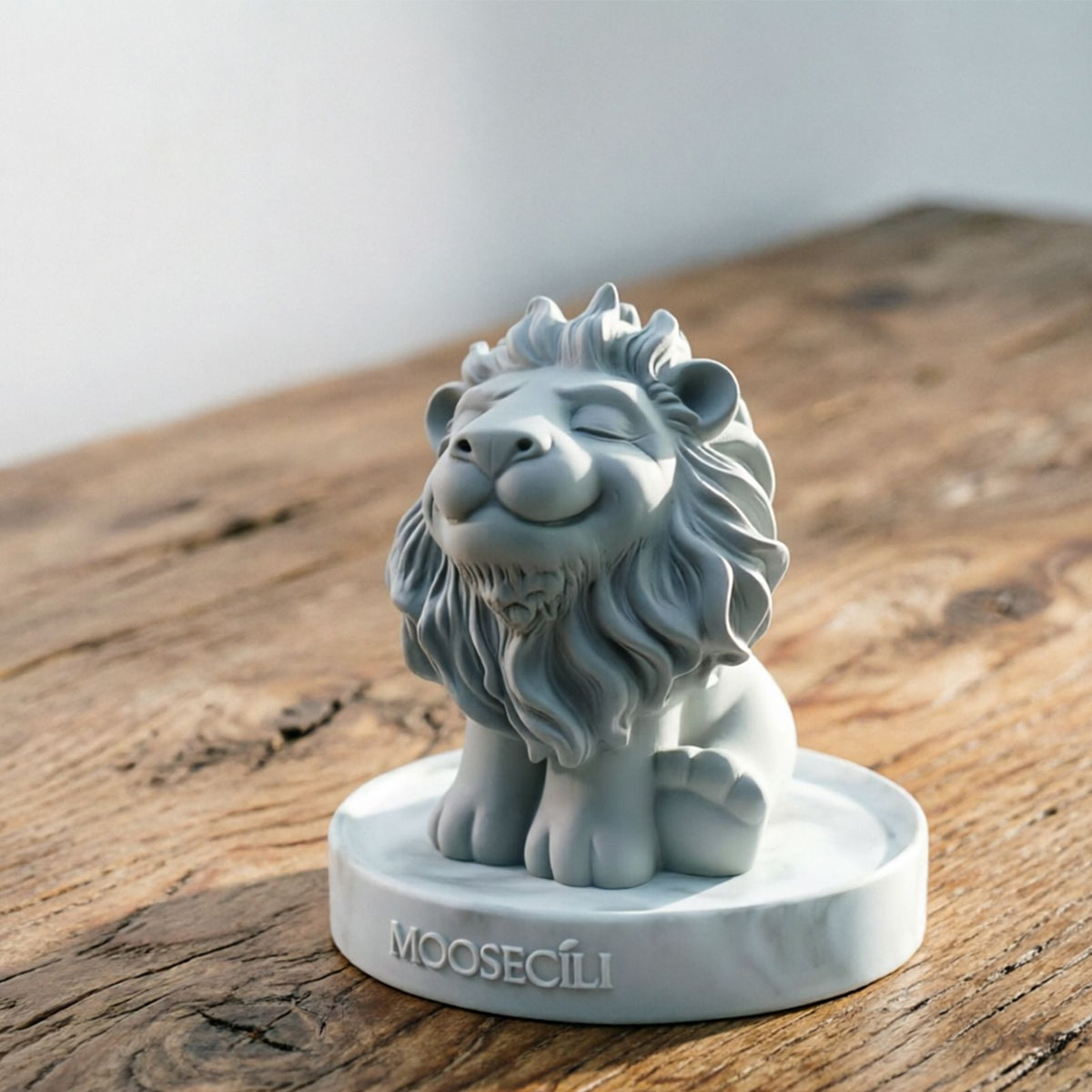 Smiling Lion Gypsum Statue - Handcrafted Plaster Aromatherapy Diffuser & Artistic Home Decor for Shelf, Desk, and Bedroom - Minimalist White Animal Sculpture Gift