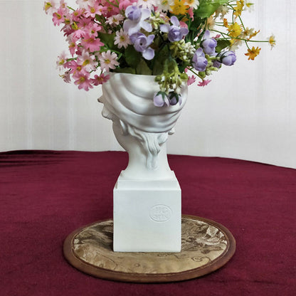Elegant Girl with a Headscarf Resin Bust Sculpture Flower Vase - Classic European Style Figurine for Home Decor, Art Studio, or Office Desk - Perfect for Sketching, Photography, and Shelf Display (White)