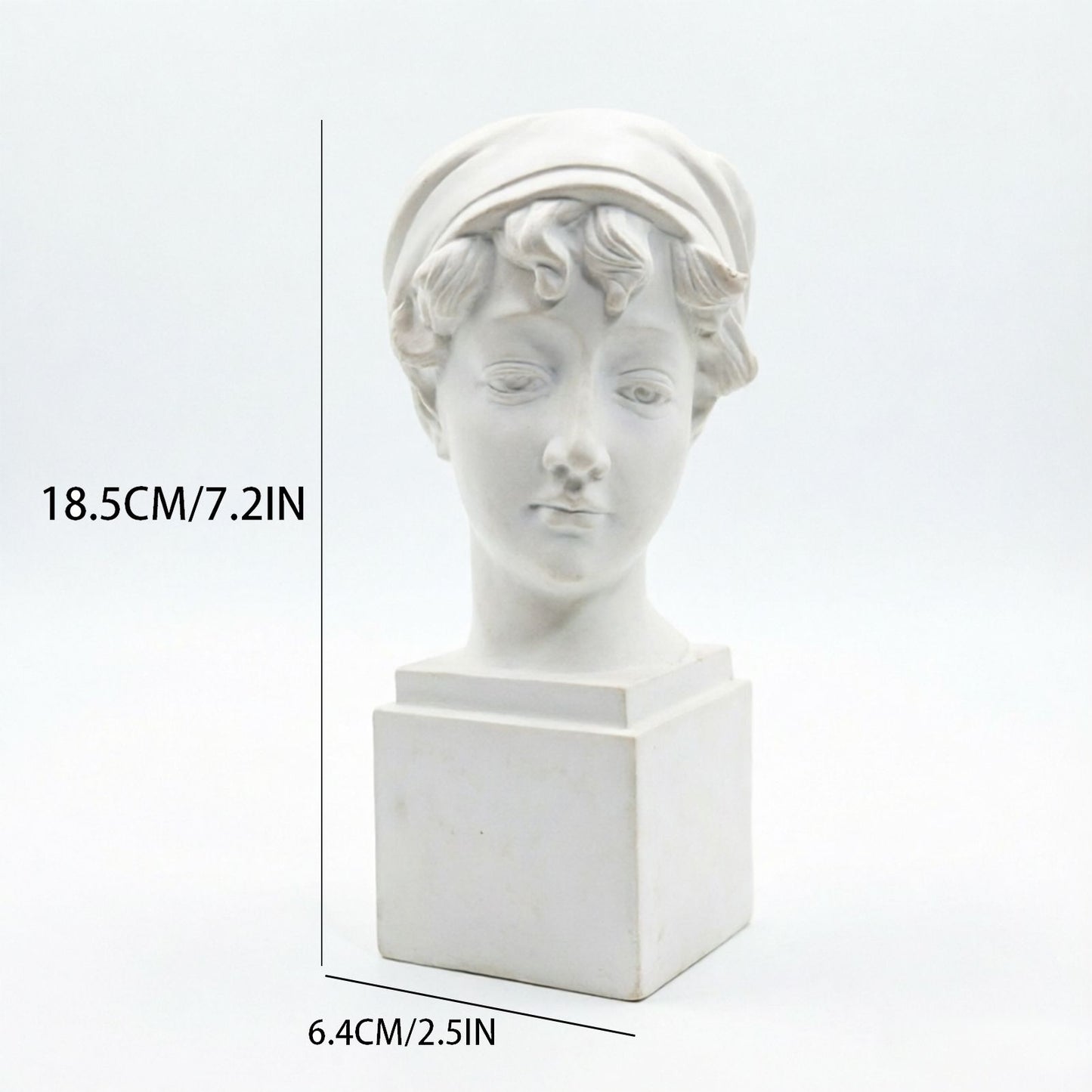 Elegant Girl with a Headscarf Resin Bust Sculpture Flower Vase - Classic European Style Figurine for Home Decor, Art Studio, or Office Desk - Perfect for Sketching, Photography, and Shelf Display (White)