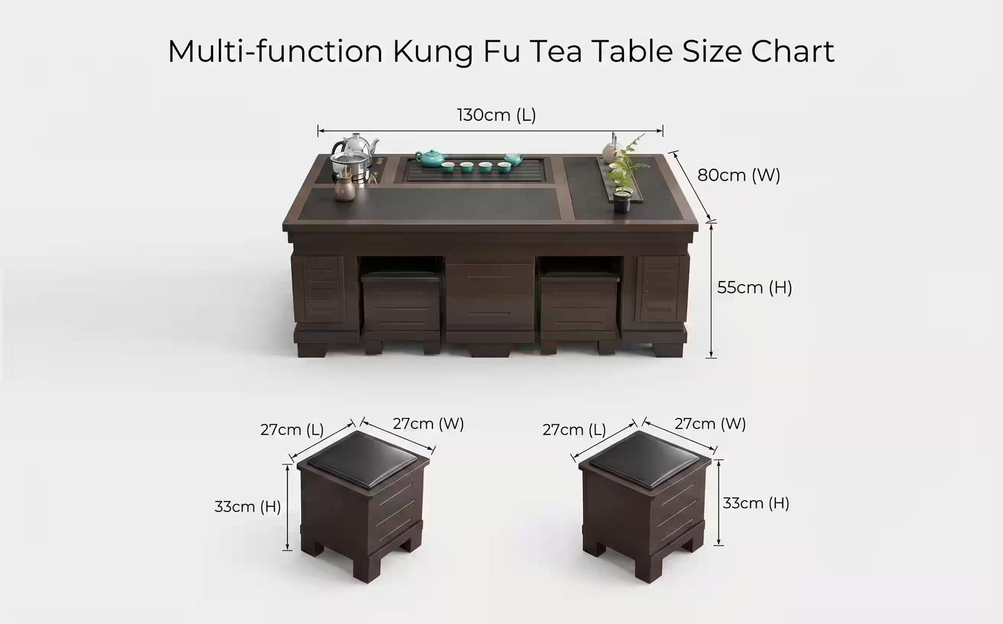 1.3m New Chinese Style Walnut Kung Fu Tea Table