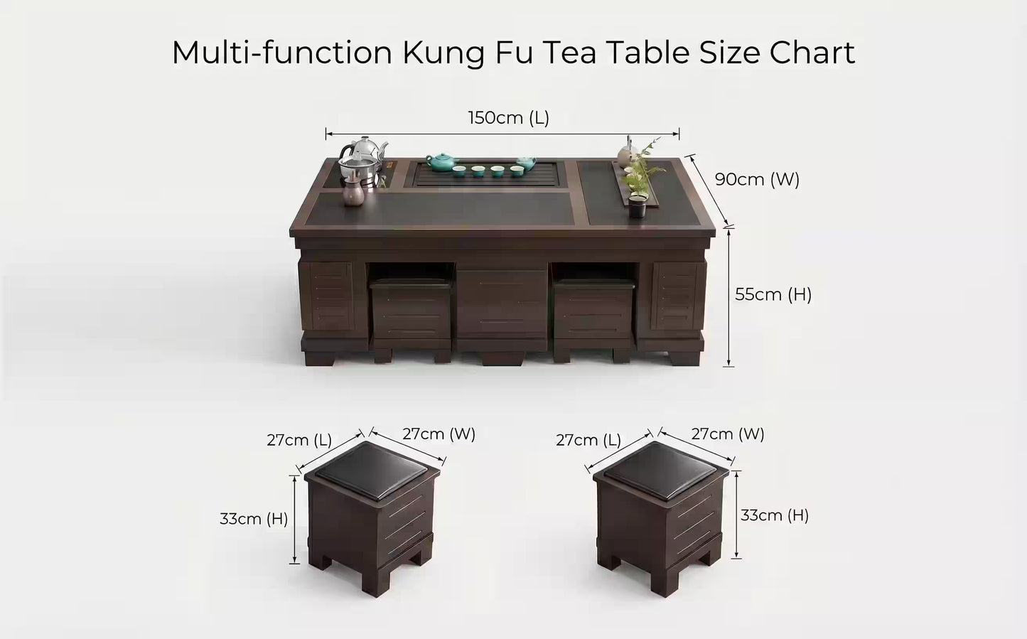 1.5m New Chinese Style Walnut Kung Fu Tea Table