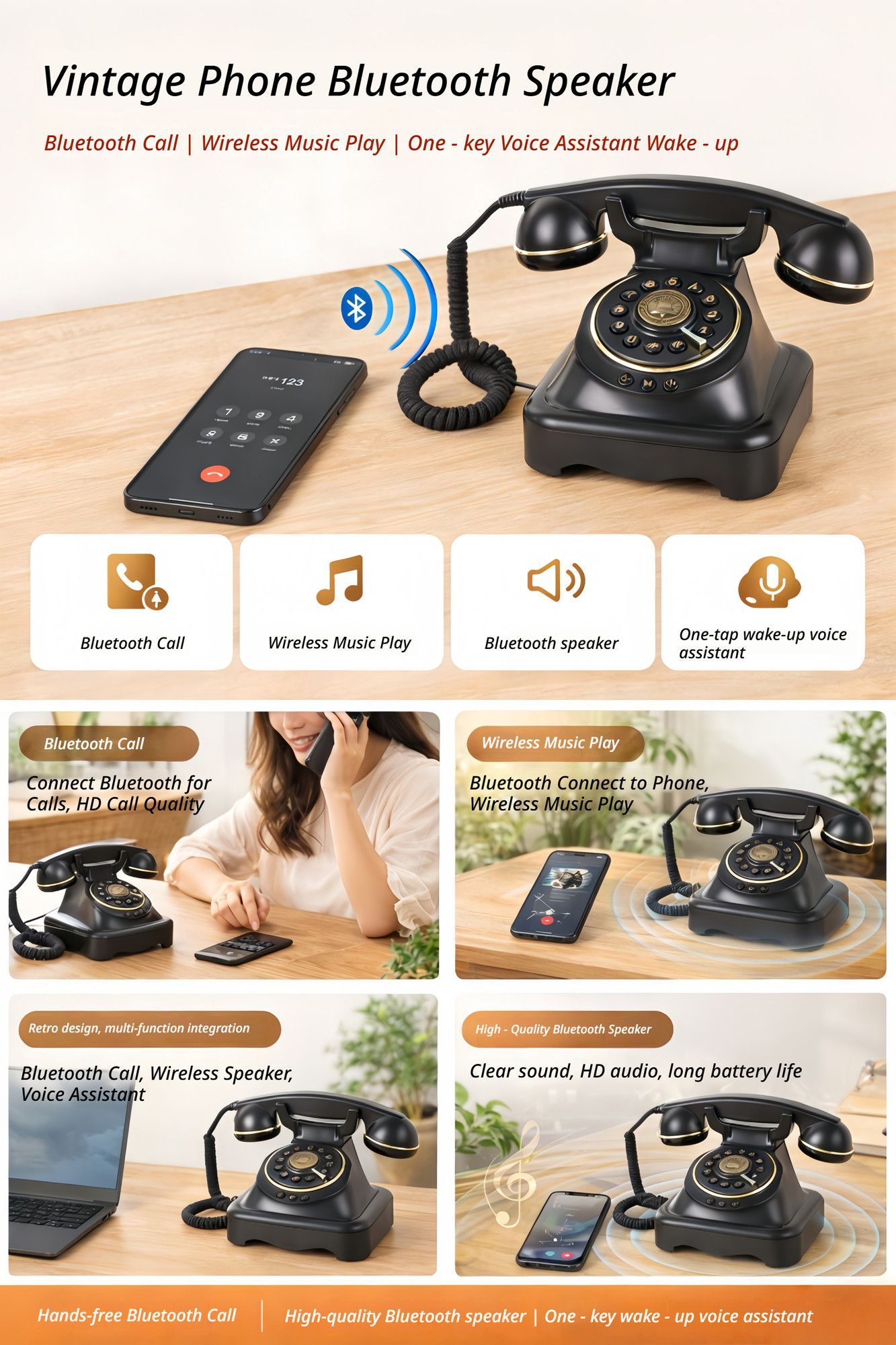 Wireless Bluetooth Landline Black