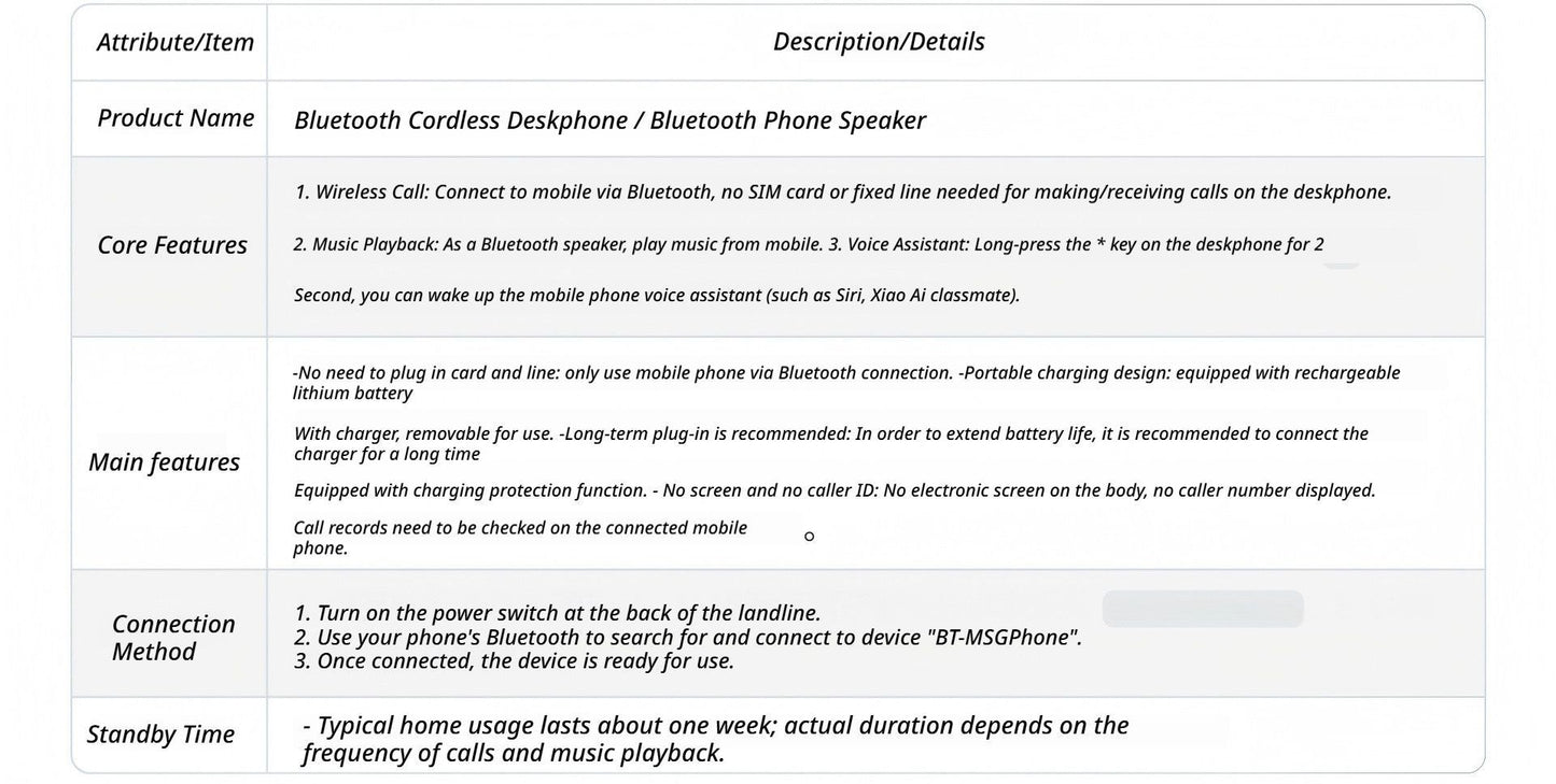 Wireless Bluetooth Landline Black