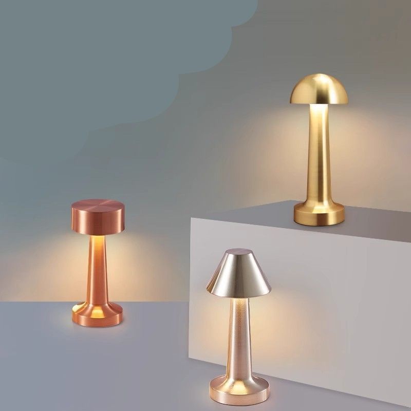 3-Color Dimmable LED Desk Lamp Gold Dumbbell B Style, USB Rechargeable Metal Tap Light, Luxury Table Ambient Night Light, Ideal Christmas Gift