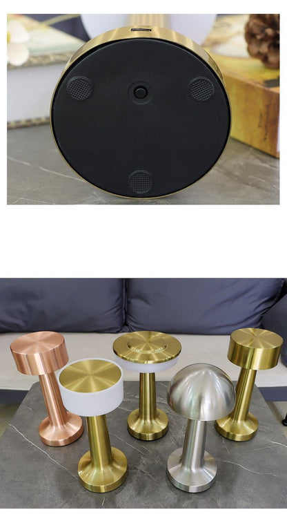 3-Color Dimmable LED Desk Lamp Gold Dumbbell B Style, USB Rechargeable Metal Tap Light, Luxury Table Ambient Night Light, Ideal Christmas Gift