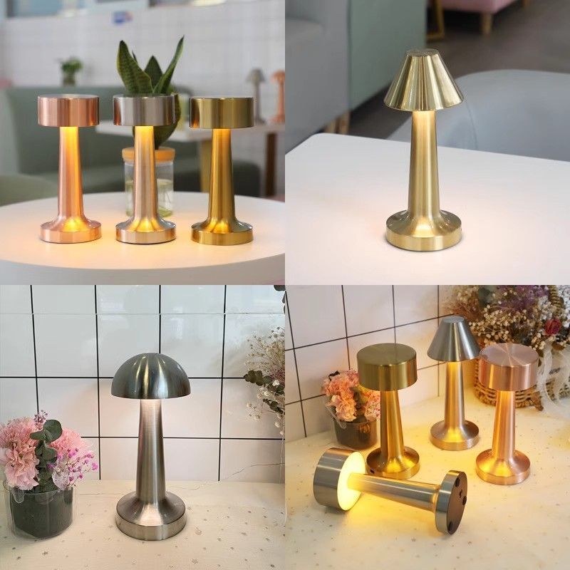 3-Color Dimmable LED Table Lamp Silver Dumbbell B Style, USB Charging Minimalist Metal Tap Light, Office Desk Eye-Caring Ambient Light, Great Christmas Present