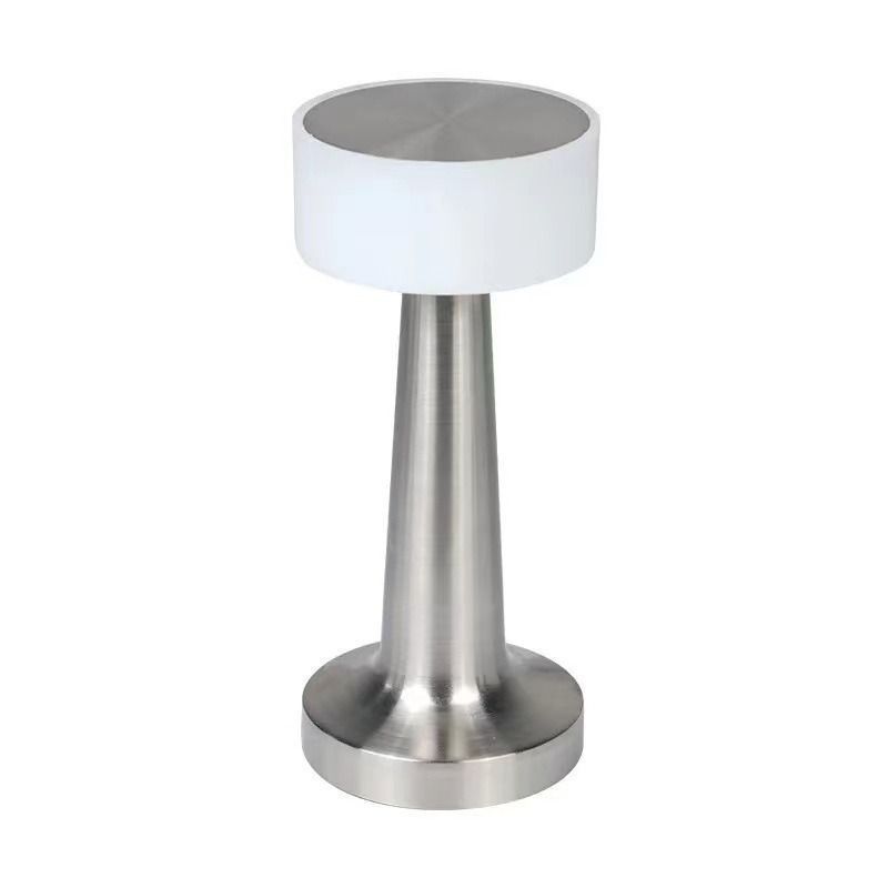 3-Color Dimmable LED Desk Lamp Silver Dumbbell D Style, USB Rechargeable Modern Simple, Dining Side Table Reading Light, for Christmas Gifting