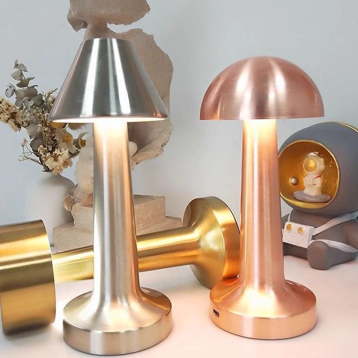 3-Color Dimmable LED Desk Lamp Silver Dumbbell D Style, USB Rechargeable Modern Simple, Dining Side Table Reading Light, for Christmas Gifting