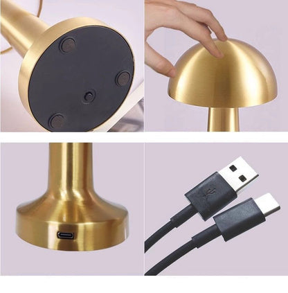 3-Color Dimmable LED Desk Lamp Silver Dumbbell D Style, USB Rechargeable Modern Simple, Dining Side Table Reading Light, for Christmas Gifting