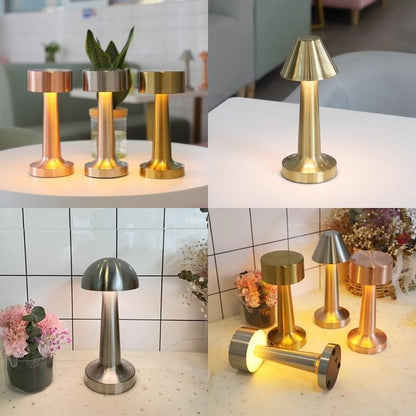 3-Color Dimmable LED Desk Lamp Silver Dumbbell D Style, USB Rechargeable Modern Simple, Dining Side Table Reading Light, for Christmas Gifting
