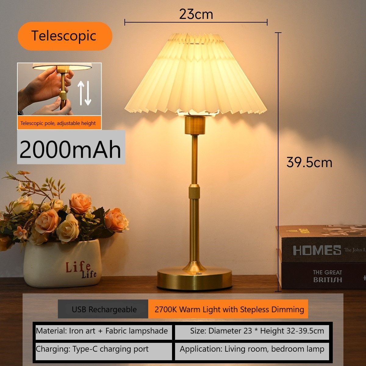 2000mAh Gold D1 Retractable Basic Lamp | Christmas Budget Entry Gift
