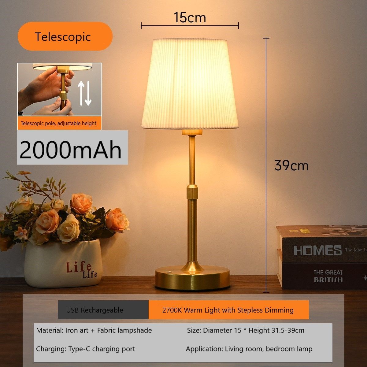 2000mAh Gold B1 Retractable Basic Light | Christmas Daily Use Choice