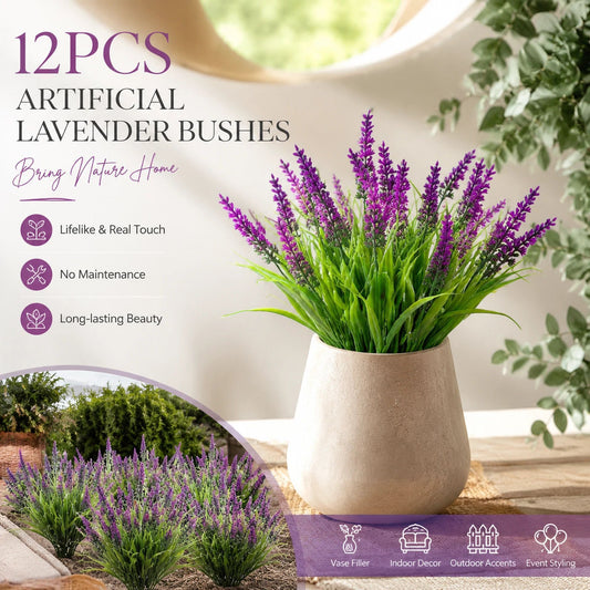 Lotus Pink 7 Stem Artificial Lavender Fake Greenery Garden Vase Decor 12 Pack
