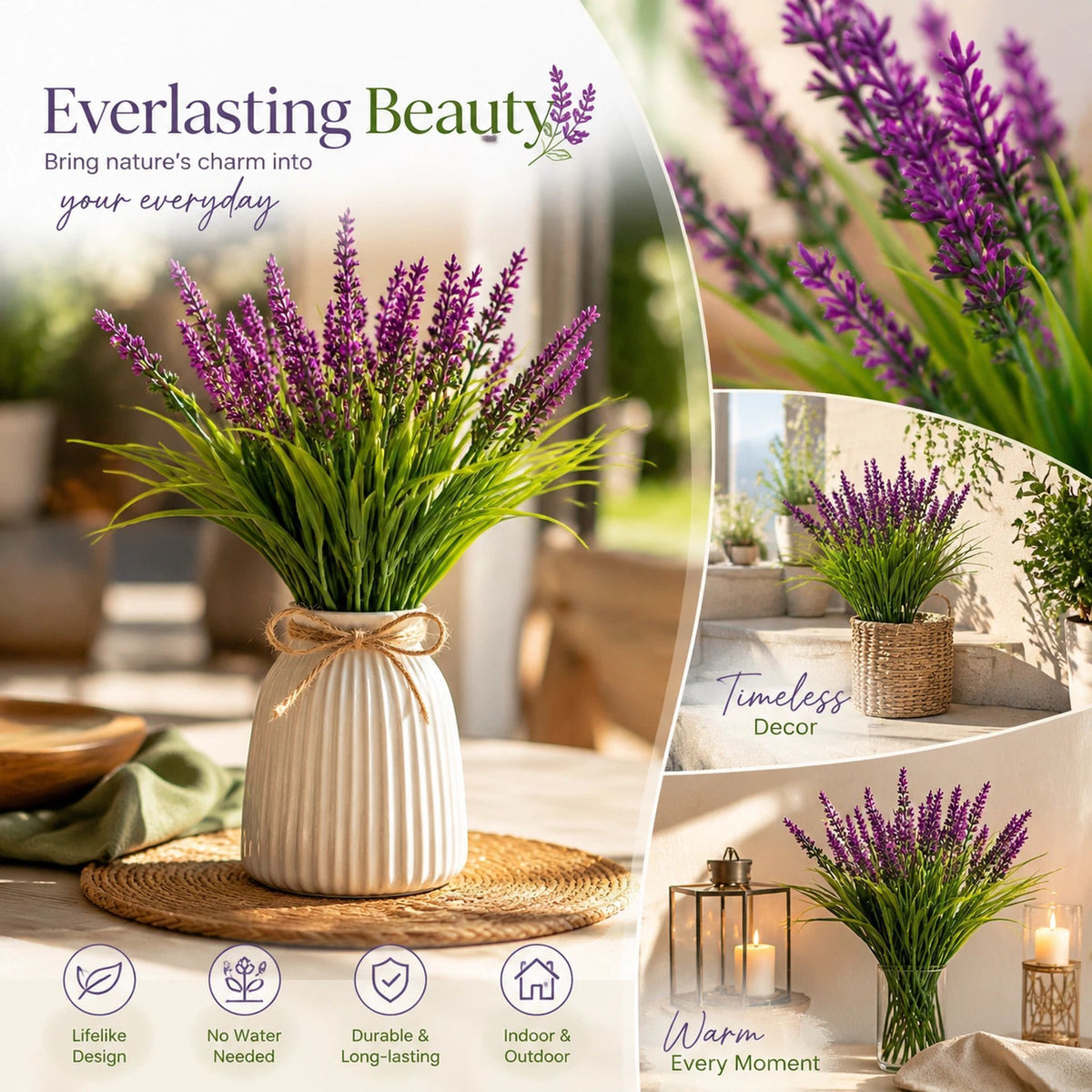 Lotus Pink 7 Stem Artificial Lavender Fake Greenery Garden Vase Decor 12 Pack