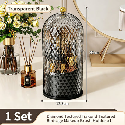 Large‑Capacity Makeup Storage Box, Luxury Multifunctional Dust‑Proof Desktop Cosmetic Organizer, Vanity Lipstick Container, Diamond Solid Black & Transparent Black Rotatable, Halloween Household Beauty Gift