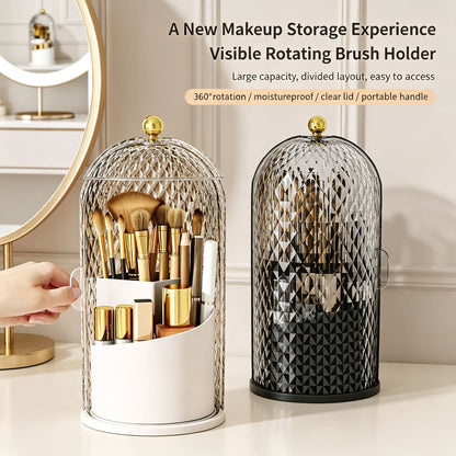 Large‑Capacity Makeup Storage Box, Luxury Multifunctional Dust‑Proof Desktop Cosmetic Organizer, Vanity Lipstick Container, Diamond Solid Black & Transparent Black Rotatable, Halloween Household Beauty Gift