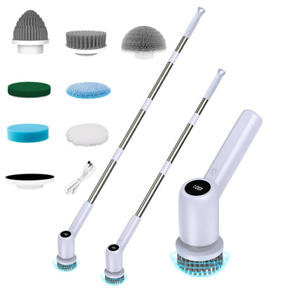 Electric Spin Scrubber Power Shower Cleaning Brush with Extendable Handle & 8 Brush Heads for Bathtub Tile Grout Kitchen Window and Floor