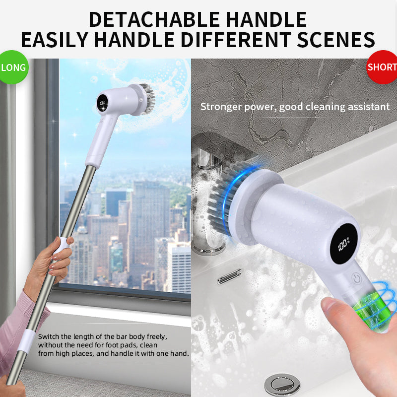 Electric Spin Scrubber Power Shower Cleaning Brush with Extendable Handle & 8 Brush Heads for Bathtub Tile Grout Kitchen Window and Floor