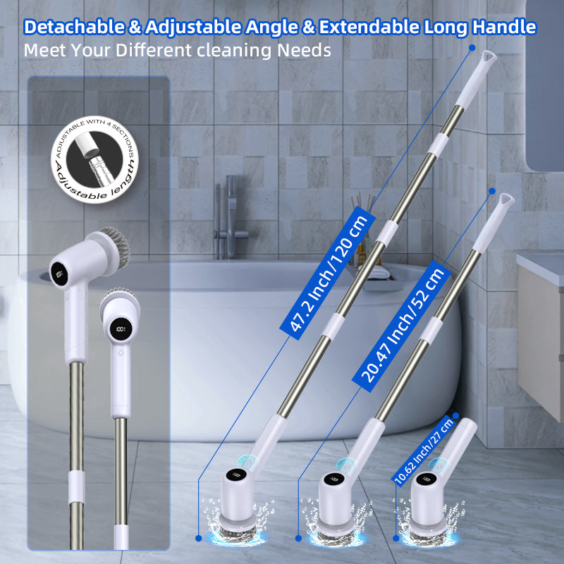 Electric Spin Scrubber Power Shower Cleaning Brush with Extendable Handle & 8 Brush Heads for Bathtub Tile Grout Kitchen Window and Floor