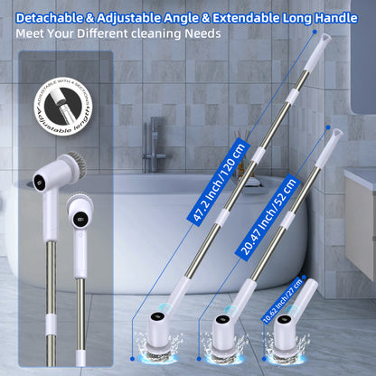 Electric Spin Scrubber Power Shower Cleaning Brush with Extendable Handle & 8 Brush Heads for Bathtub Tile Grout Kitchen Window and Floor