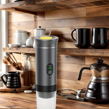 Portable 20Bar High - Pressure Extraction Coffee Machine, 80ml Stainless Steel Water Tank + Foldable Stand, Low - Battery Alert & Real - Time Temperature Control, Enjoy Barista - Quality Coffee on the Go, at Office or While Driving,Grey