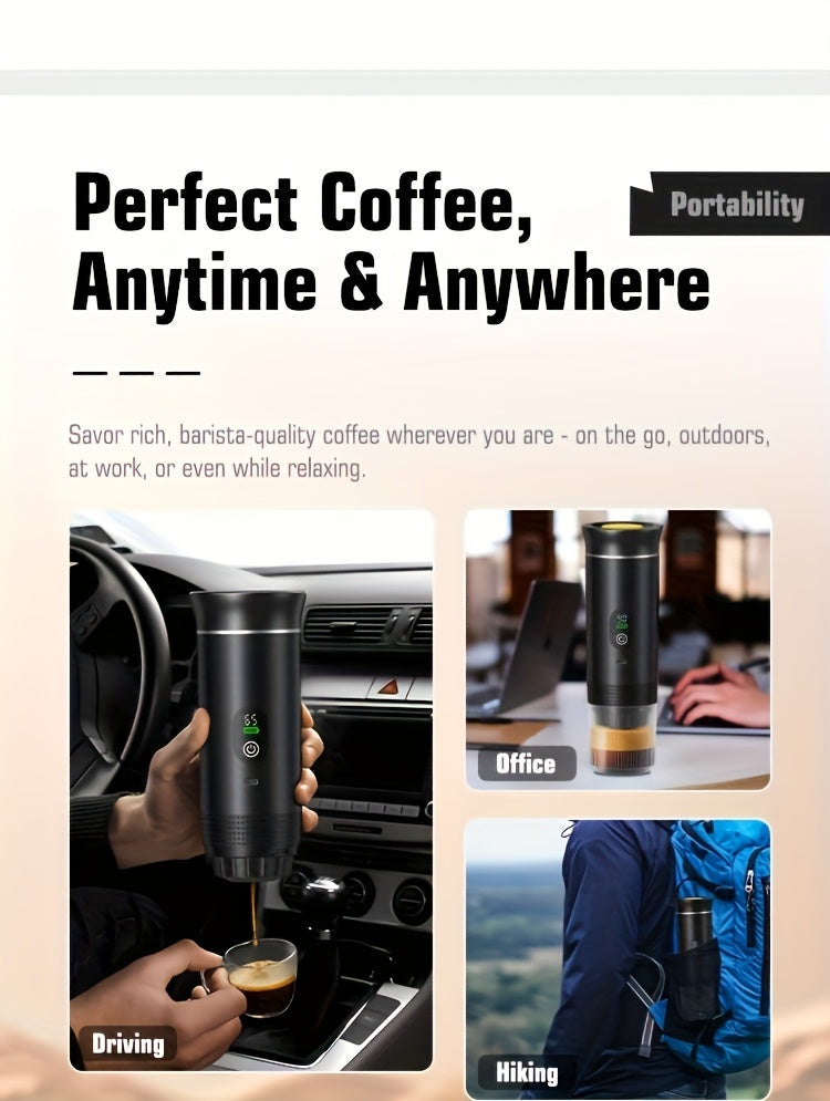 Portable 20Bar High - Pressure Extraction Coffee Machine, 80ml Stainless Steel Water Tank + Foldable Stand, Low - Battery Alert & Real - Time Temperature Control, Enjoy Barista - Quality Coffee on the Go, at Office or While Driving,Grey
