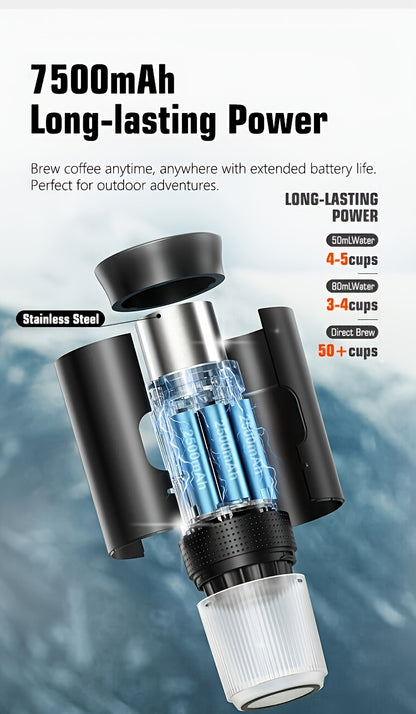 Portable 20Bar High - Pressure Extraction Coffee Machine, 80ml Stainless Steel Water Tank + Foldable Stand, Low - Battery Alert & Real - Time Temperature Control, Enjoy Barista - Quality Coffee on the Go, at Office or While Driving,White