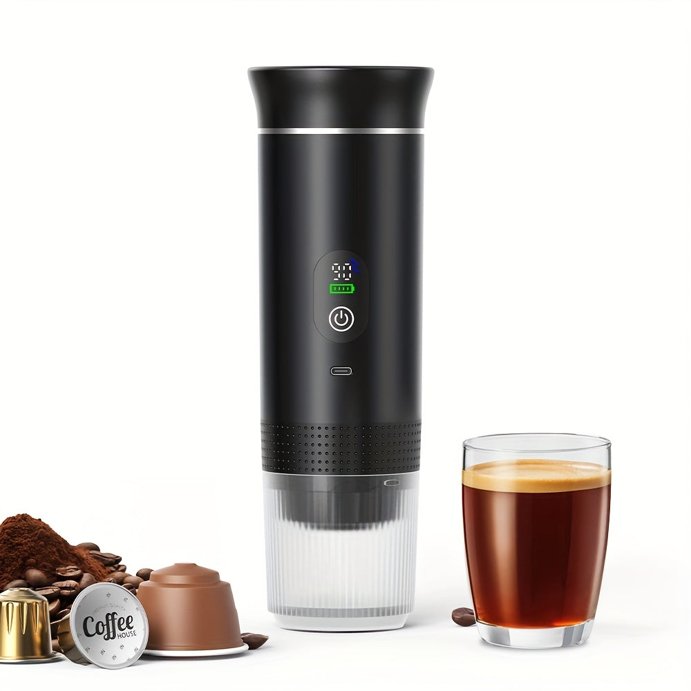 Portable 20Bar High - Pressure Extraction Coffee Machine, 80ml Stainless Steel Water Tank + Foldable Stand, Low - Battery Alert & Real - Time Temperature Control, Enjoy Barista - Quality Coffee on the Go, at Office or While Driving,White