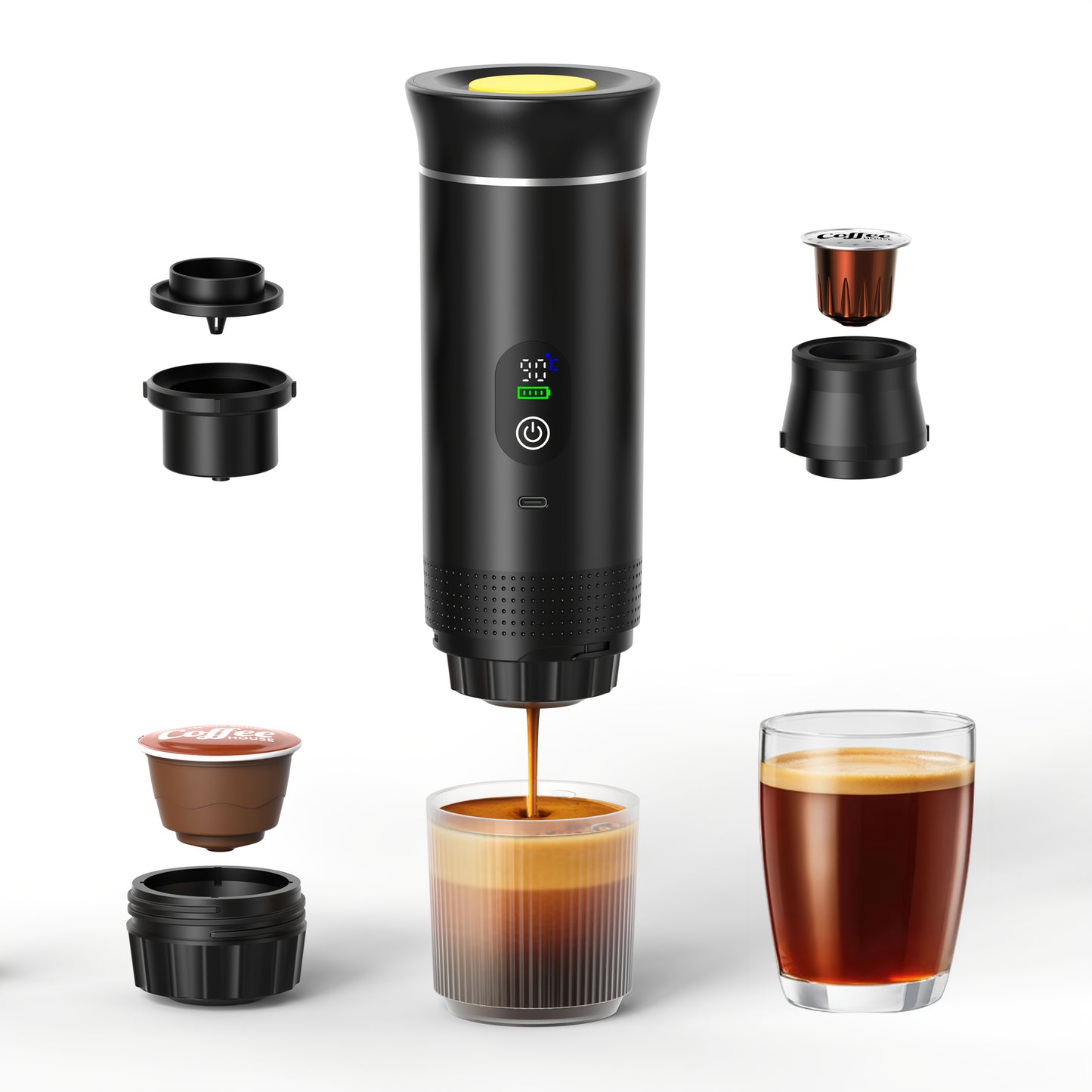 Portable 20Bar High - Pressure Extraction Coffee Machine, 80ml Stainless Steel Water Tank + Foldable Stand, Low - Battery Alert & Real - Time Temperature Control, Enjoy Barista - Quality Coffee on the Go, at Office or While Driving,White