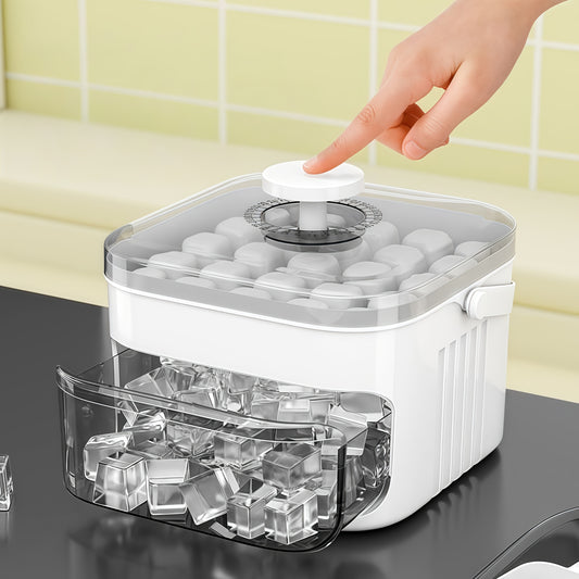 1PC Refrigerator Ice Cube Mold, Manual Press Two-Layer Design, Large Capacity Food-Grade PP Material, Suitable for Refrigerator Ice Making – Essential Kitchen Tool, 50-Cavity Ice Tray with Container, Practical Household Drink Ice Organizer.WHITE