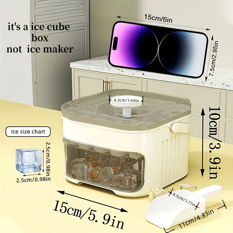 1PC Refrigerator Ice Cube Mold, Manual Press Two-Layer Design, Large Capacity Food-Grade PP Material, Suitable for Refrigerator Ice Making – Essential Kitchen Tool, 50-Cavity Ice Tray with Container, Practical Household Drink Ice Organizer.WHITE