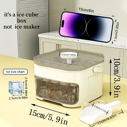 1PC Refrigerator Ice Cube Mold, Manual Press Two-Layer Design, Large Capacity Food-Grade PP Material, Suitable for Refrigerator Ice Making – Essential Kitchen Tool, 50-Cavity Ice Tray with Container, Practical Household Drink Ice Organizer.WHITE