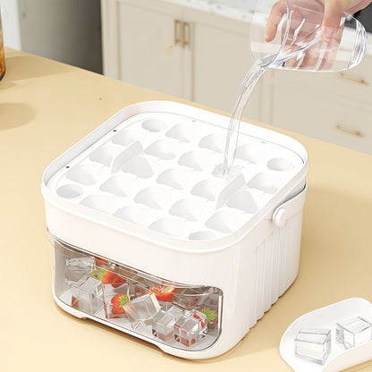 1PC Refrigerator Ice Cube Mold, Manual Press Two-Layer Design, Large Capacity Food-Grade PP Material, Suitable for Refrigerator Ice Making – Essential Kitchen Tool, 50-Cavity Ice Tray with Container, Practical Household Drink Ice Organizer.WHITE
