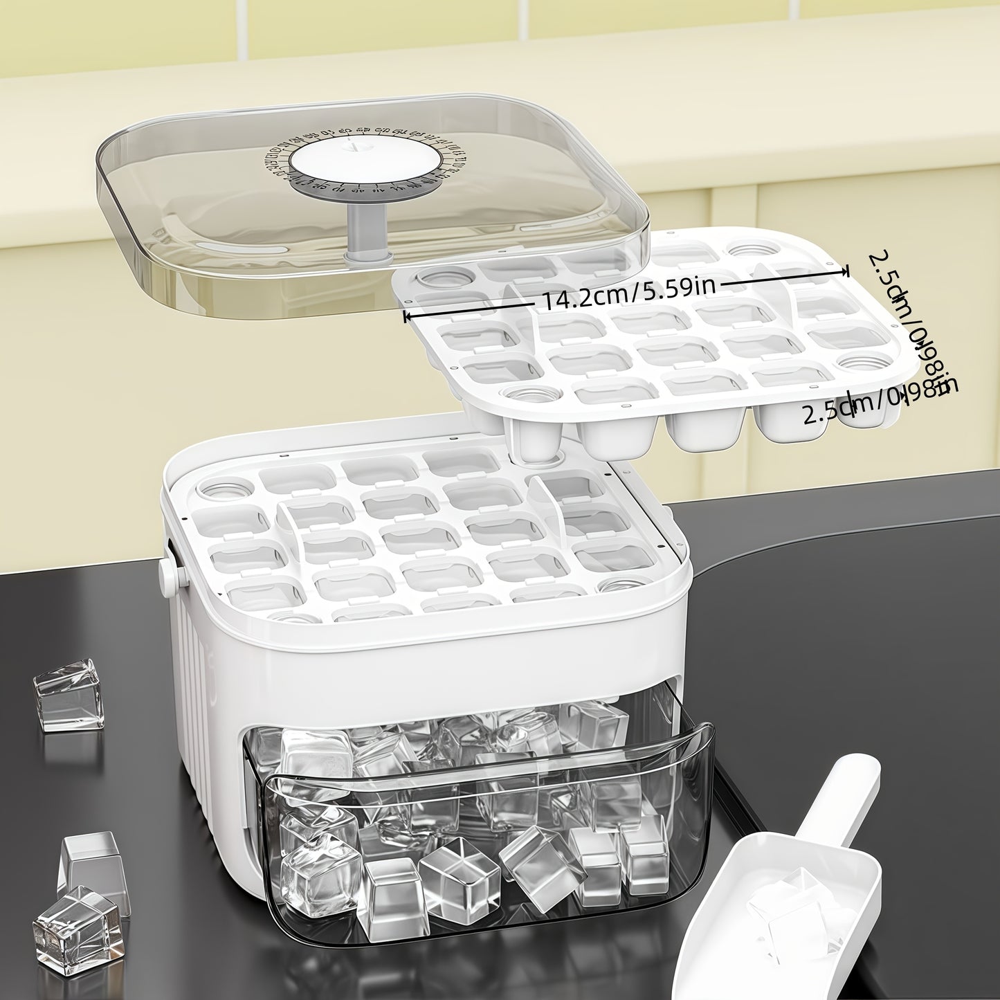 1PC Refrigerator Ice Cube Mold, Manual Press Two-Layer Design, Large Capacity Food-Grade PP Material, Suitable for Refrigerator Ice Making – Essential Kitchen Tool, 50-Cavity Ice Tray with Container, Practical Household Drink Ice Organizer.WHITE