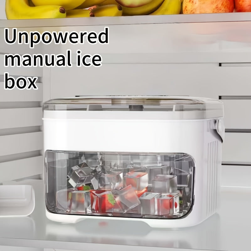 1PC Refrigerator Ice Cube Mold, Manual Press Two-Layer Design, Large Capacity Food-Grade PP Material, Suitable for Refrigerator Ice Making – Essential Kitchen Tool, 50-Cavity Ice Tray with Container, Practical Household Drink Ice Organizer.WHITE