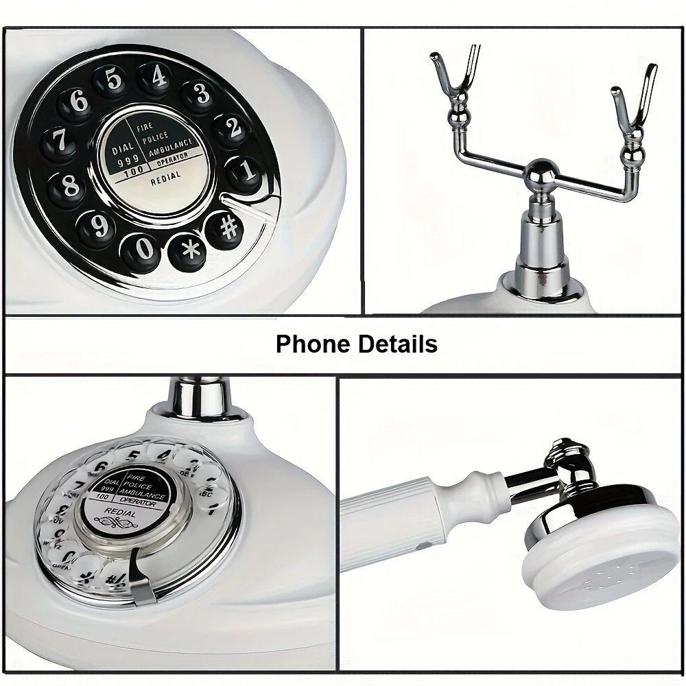 European Retro Desktop Phone: Classic design meets modern utility, perfect for home and office, reviving elegant call moments.(White button)