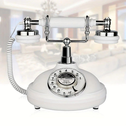 European Retro Desktop Phone: Classic design meets modern utility, perfect for home and office, reviving elegant call moments.(White turntable)