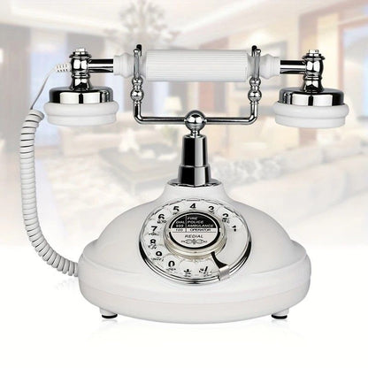 European Retro Desktop Phone: Classic design meets modern utility, perfect for home and office, reviving elegant call moments.(White turntable)