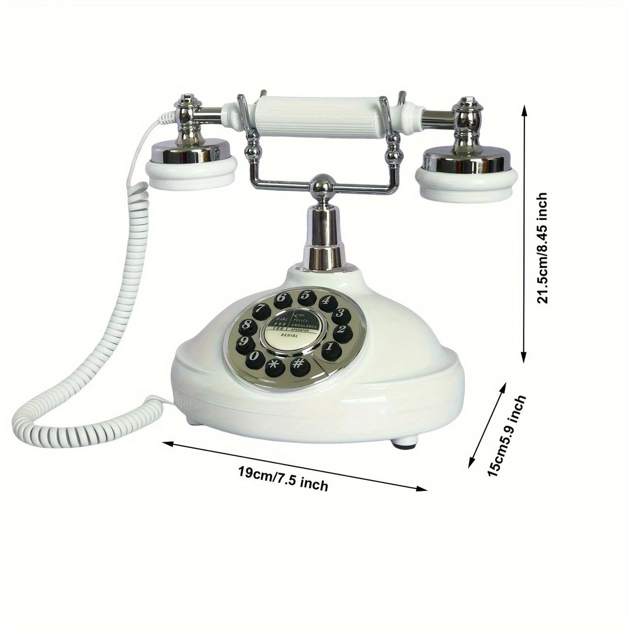 European Retro Desktop Phone: Classic design meets modern utility, perfect for home and office, reviving elegant call moments.(White turntable)