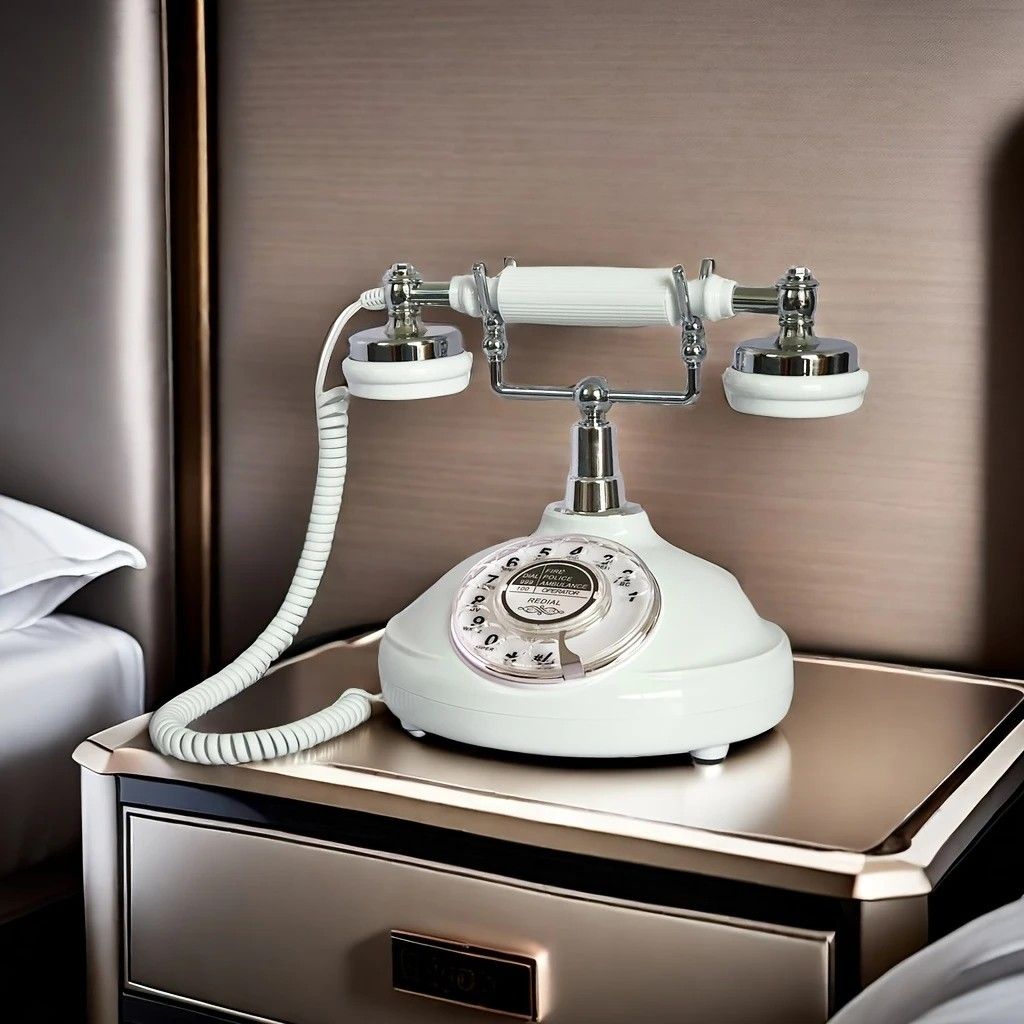 European Retro Desktop Phone: Classic design meets modern utility, perfect for home and office, reviving elegant call moments.(White turntable)