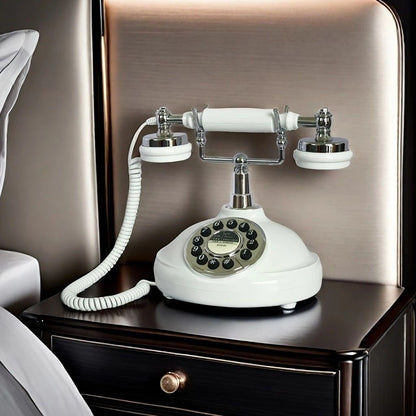 European Retro Desktop Phone: Classic design meets modern utility, perfect for home and office, reviving elegant call moments.(White turntable)