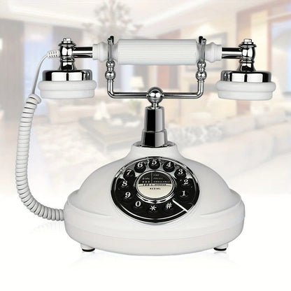 European Retro Desktop Phone: Classic design meets modern utility, perfect for home and office, reviving elegant call moments.(White turntable)
